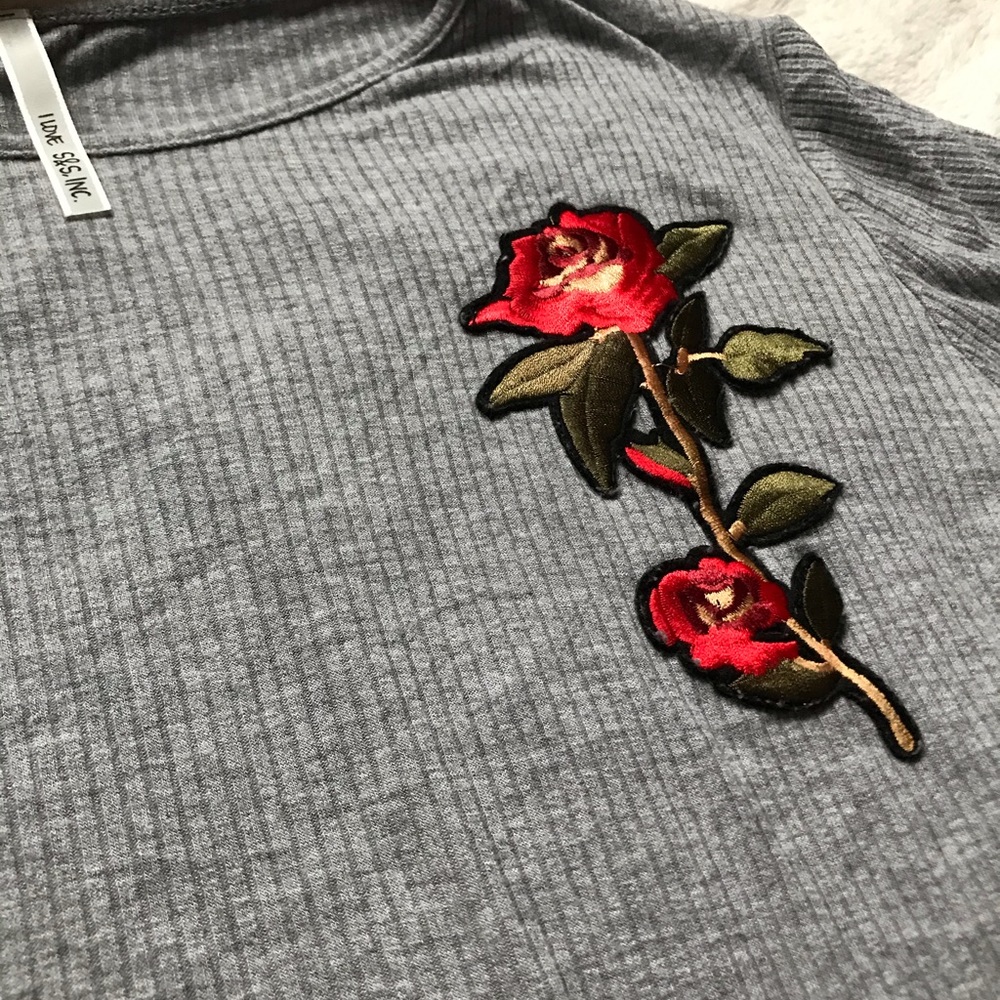 Grey Bodysuit with Red Embroidered Rose - Picture 2 of 3